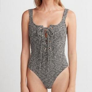 Express Lace-Up Thong Bodysuit